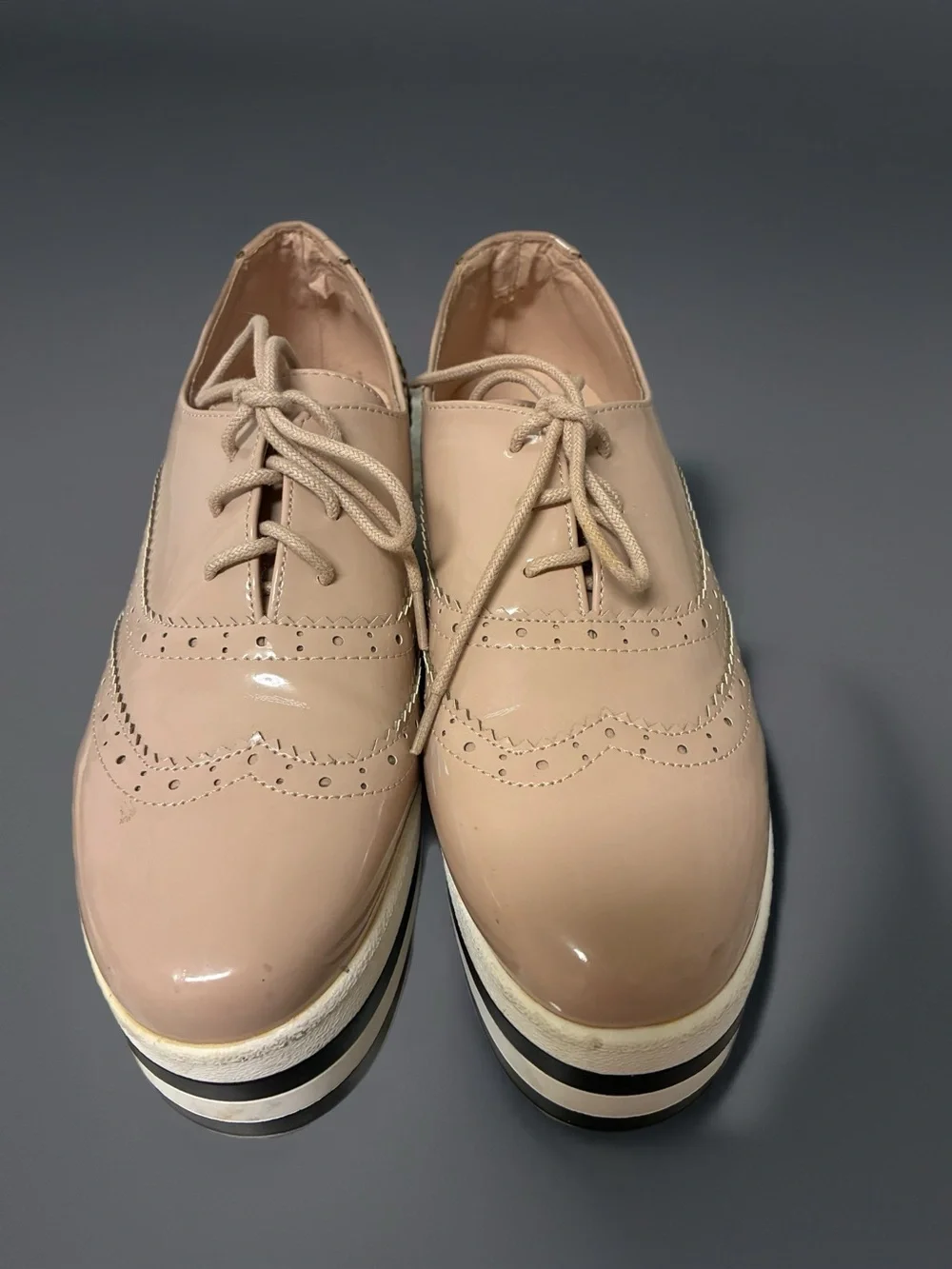 Fashion Nova Nude Patent Platform Brogue Oxfords